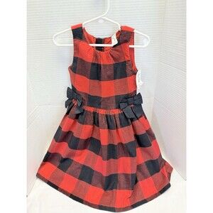 CARTER’S Girls Sz 4 Red & Black Buffalo Plaid Check Dress Holiday Pictures New